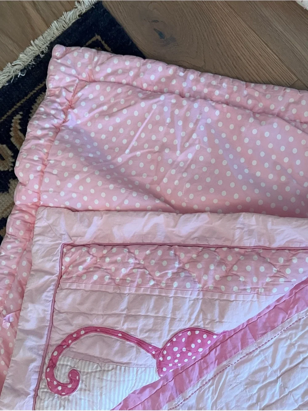 Pottery Barn Kids vintage reversible Quilt and 2 shams set polka dot mouse